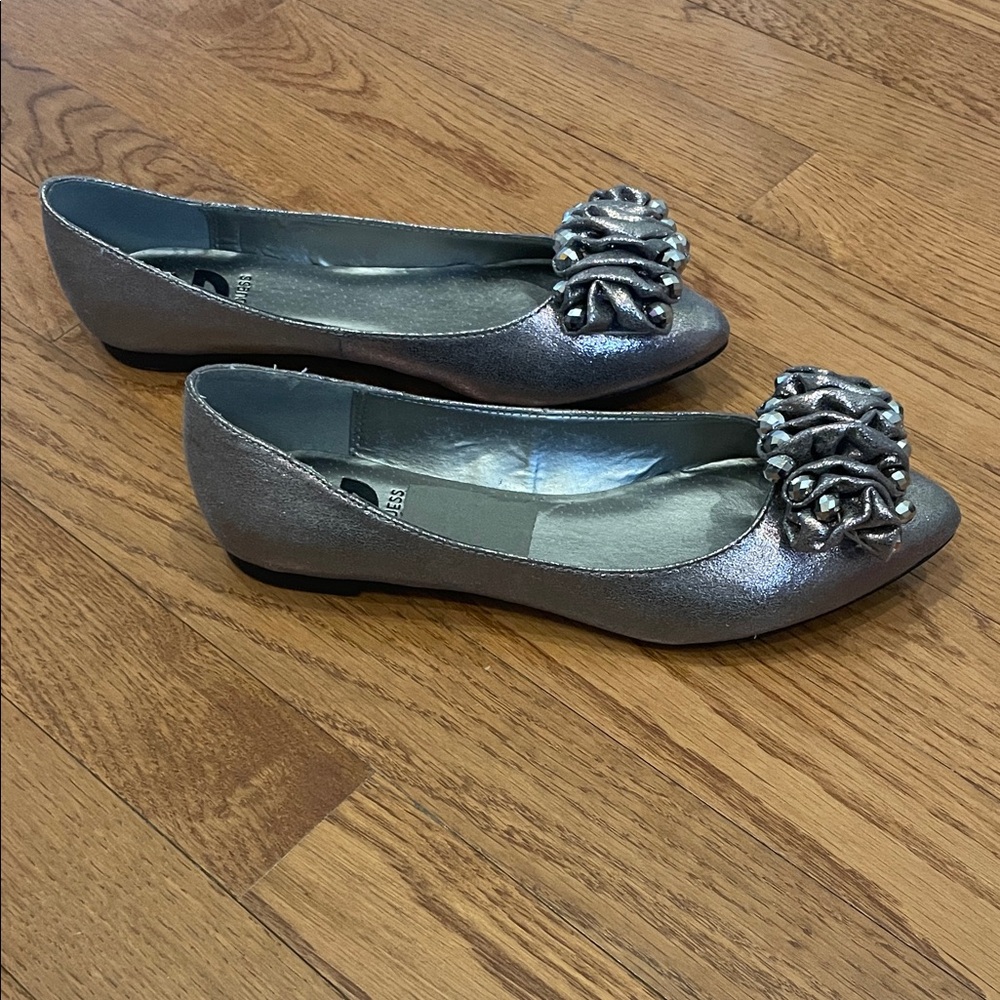 G by Guess Metallic Flats with Floral Embellishment